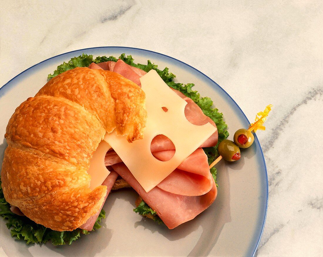 Ham and Swiss Sandwich on a Croissant