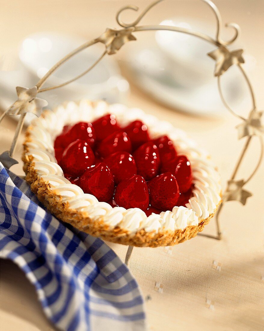 Strawberry Pie with Blue Checked Napkin