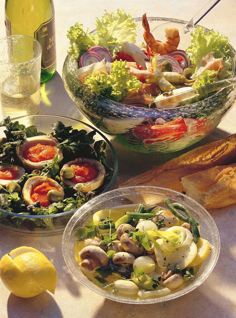 Three elegant salads with vegetables