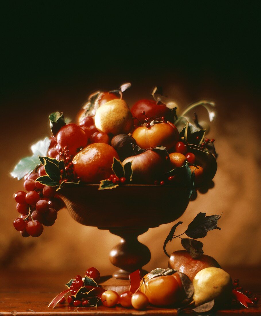 Fruit Arrangement in Wood Pedestal Bowl