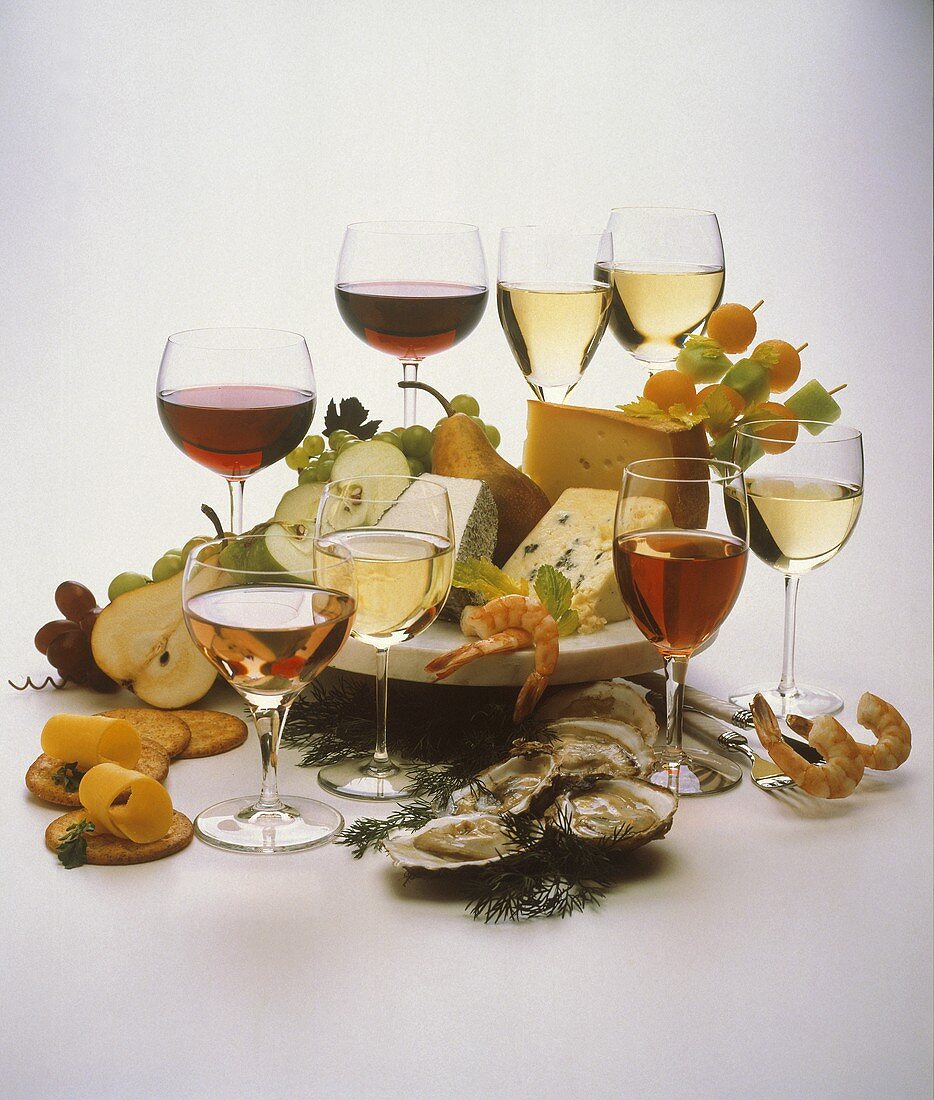 Assorted Glasses of Wine with Appetizers