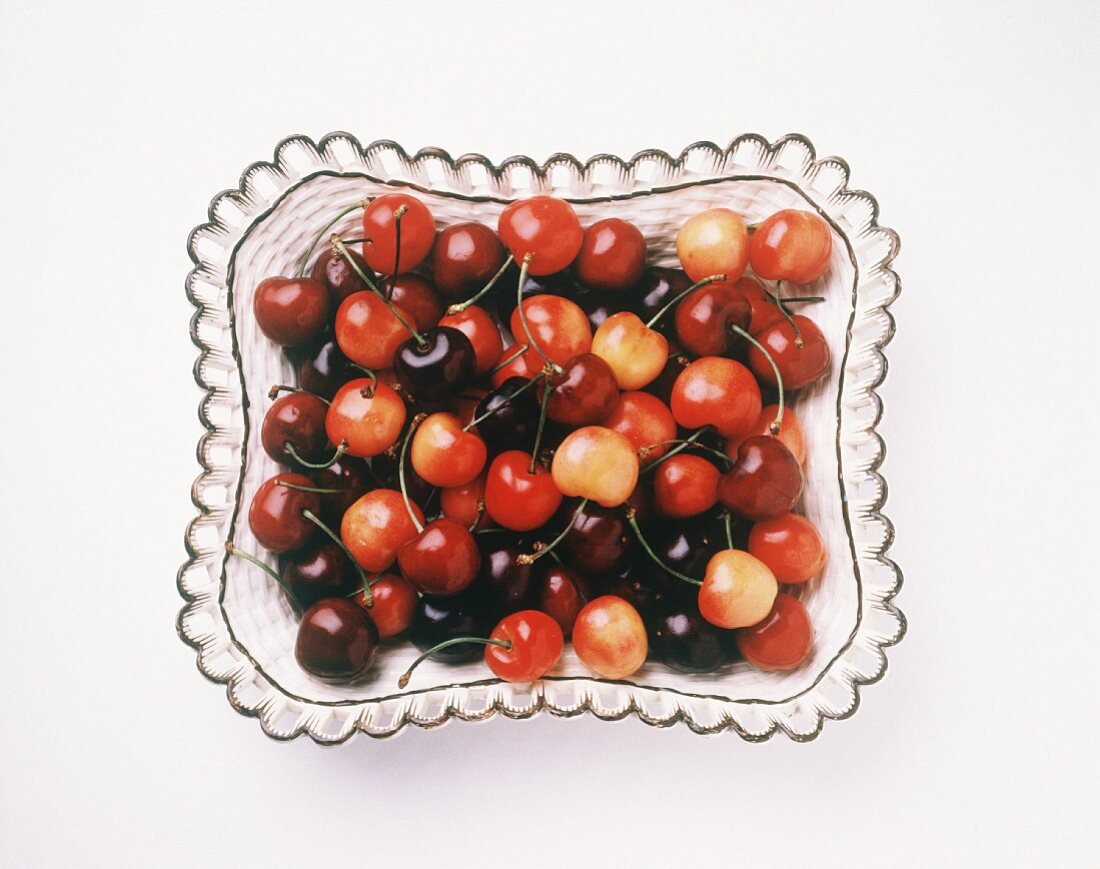Four Kinds of Fresh Cherries in a Bowl