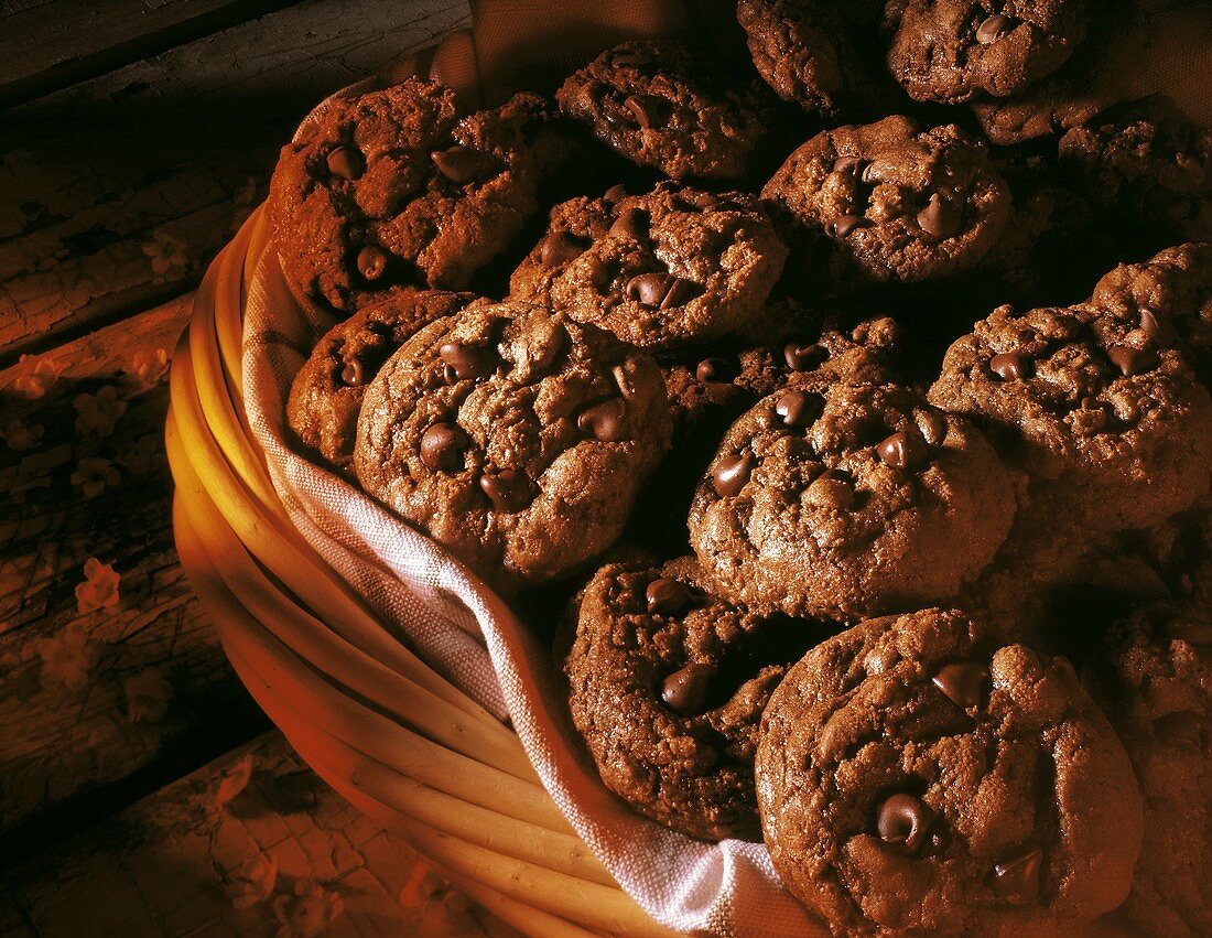 Basket of Chocolate Chocolate Chip Cookies
