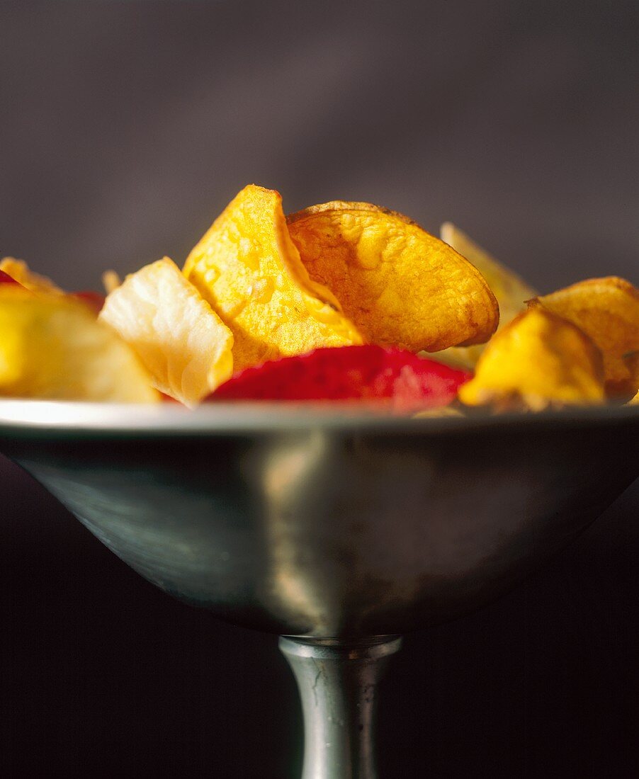 Taro Chips in Pewter Pedestal Dish