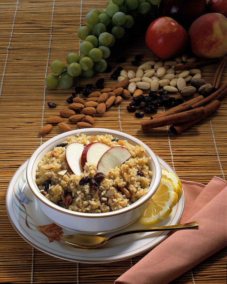Bowl of Quinoa with Apples and Raisins; Nuts