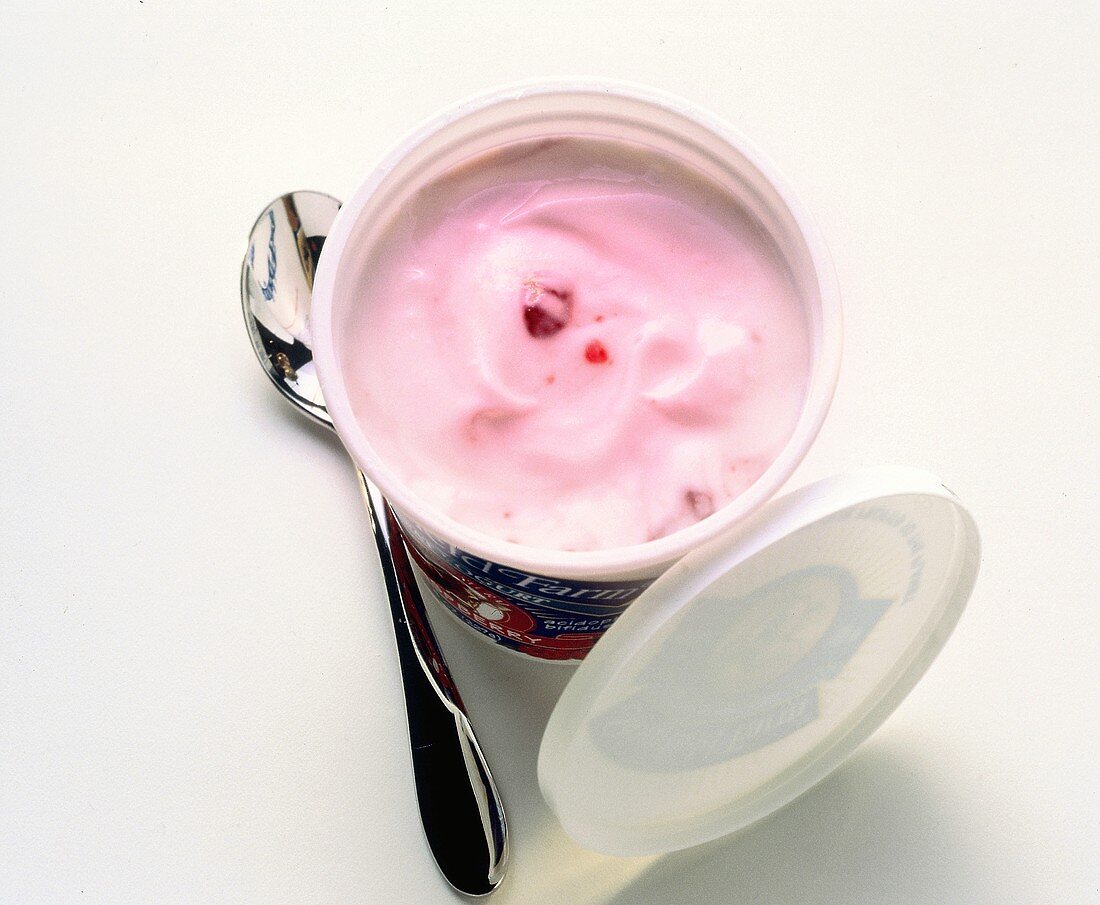 Raspberry Yogurt in Plastic Container