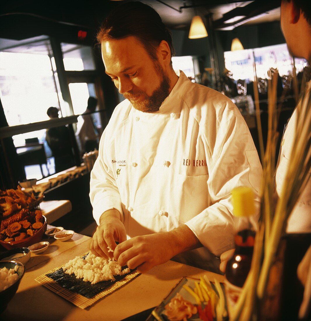 Chef Preparing Sushi in a Restaurant