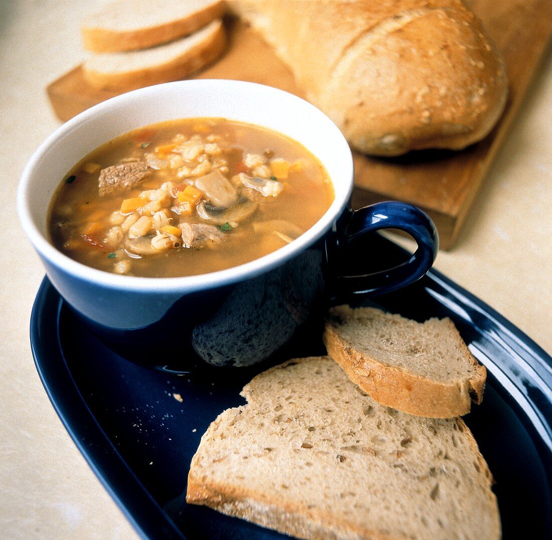 Beef and Barley Soup with Vegetables; Bread