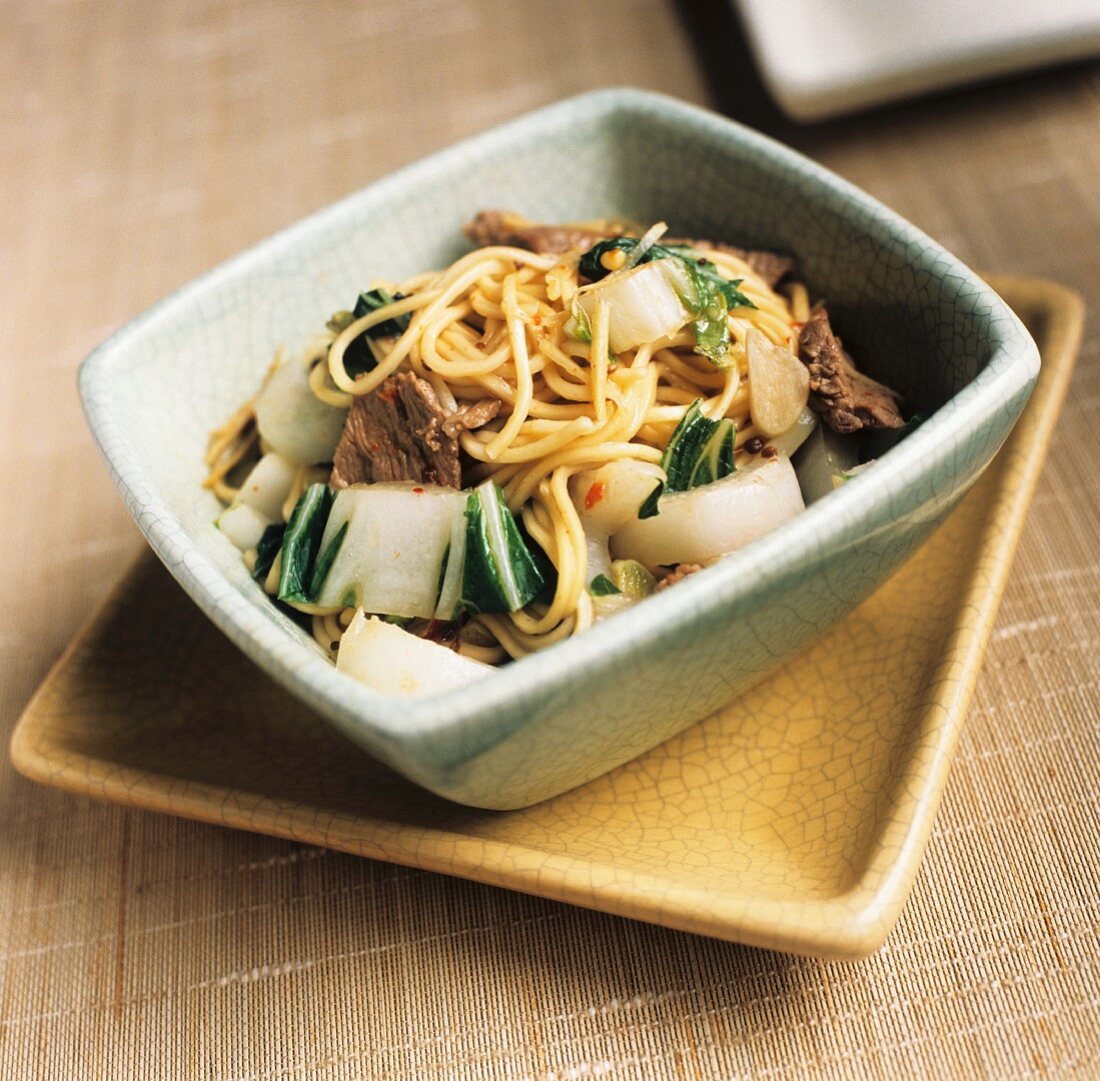 Noodles with Beef and Swiss Chard
