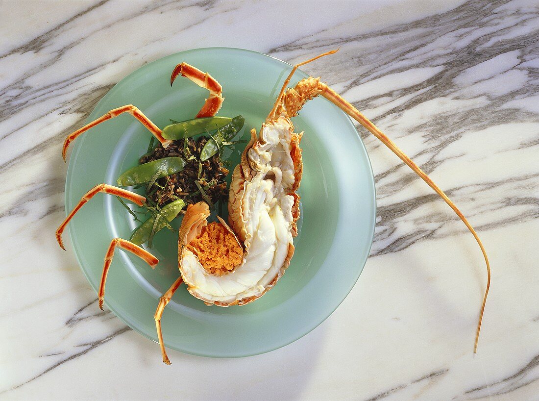 Spiny Lobster Halves with Wild Rice