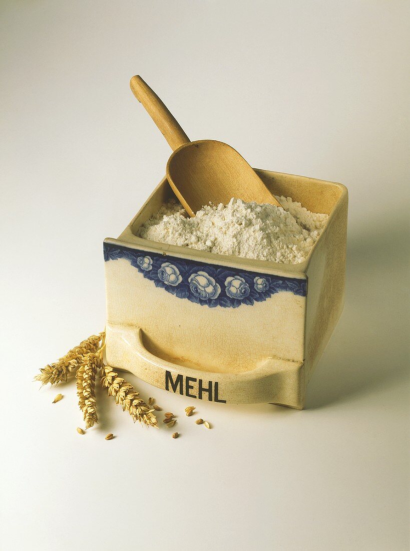 Wheat Flour in a Drawer with a Scoop