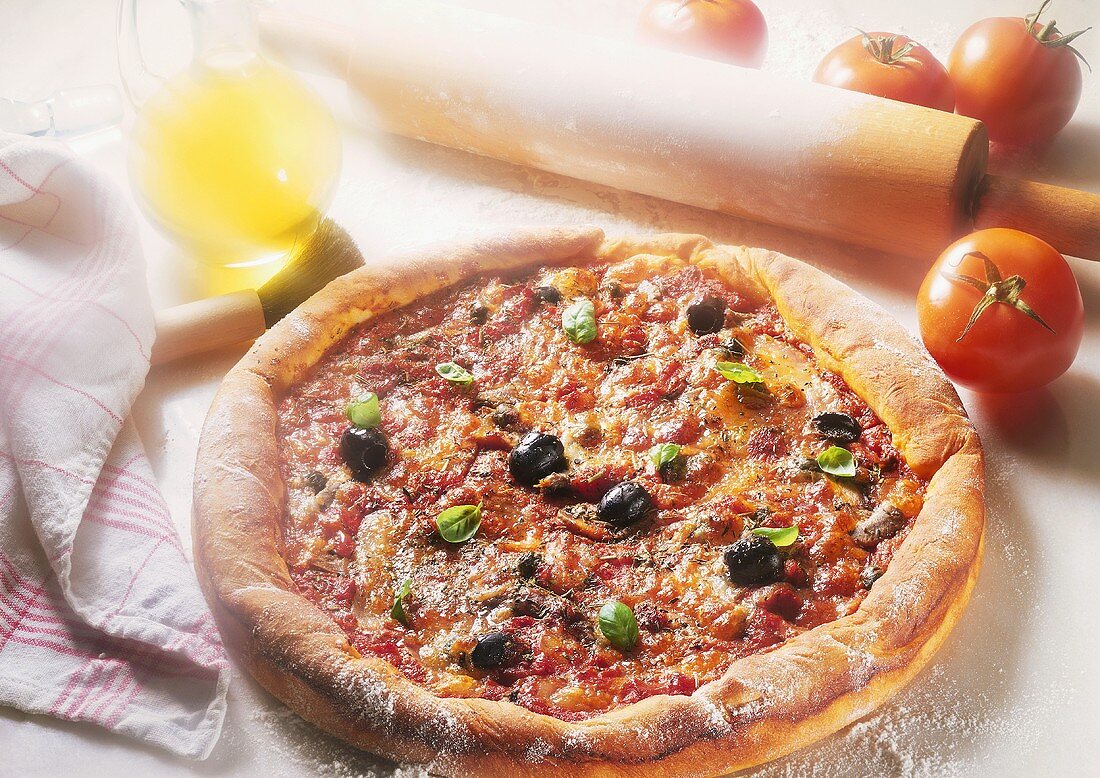 Pizza with Olives; Tomatoes & Cheese