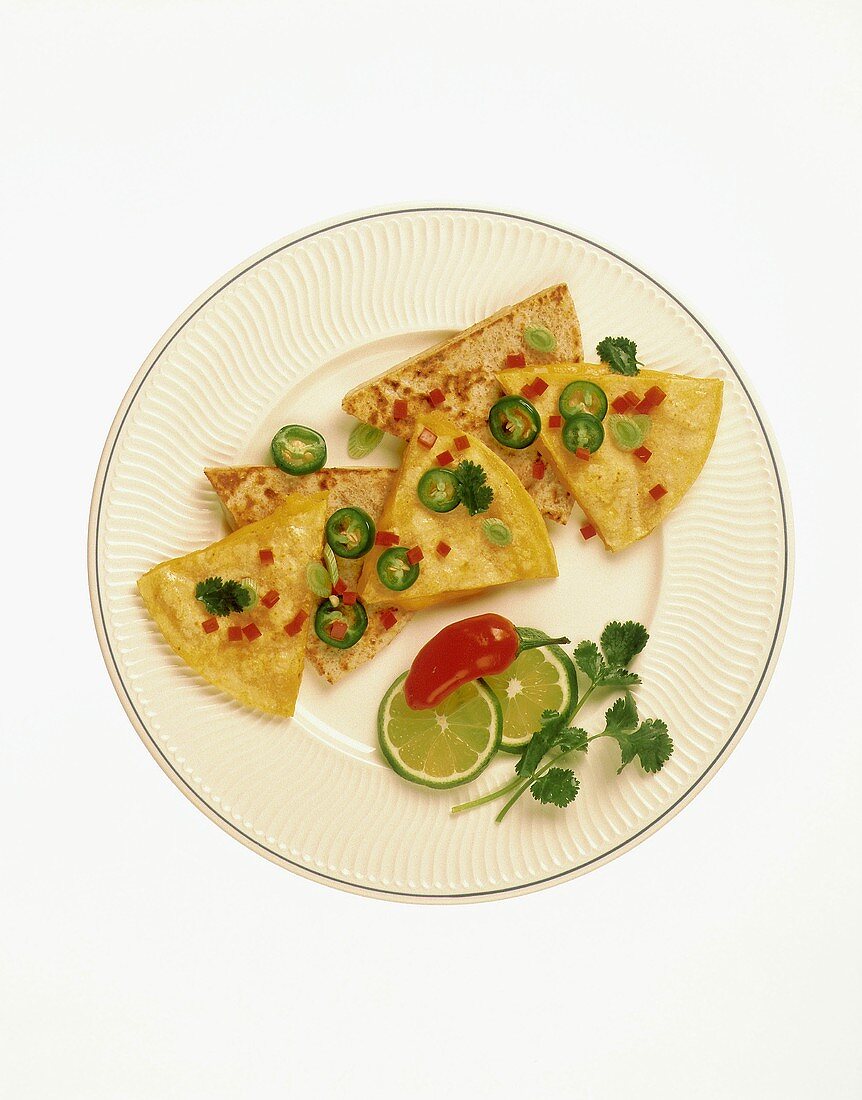 Cheese Quesadillas Topped with Jalapenos