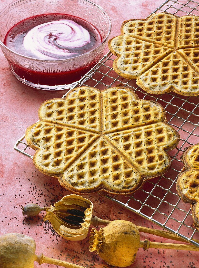 Poppy-Seed Waffles with Berry Pulpe