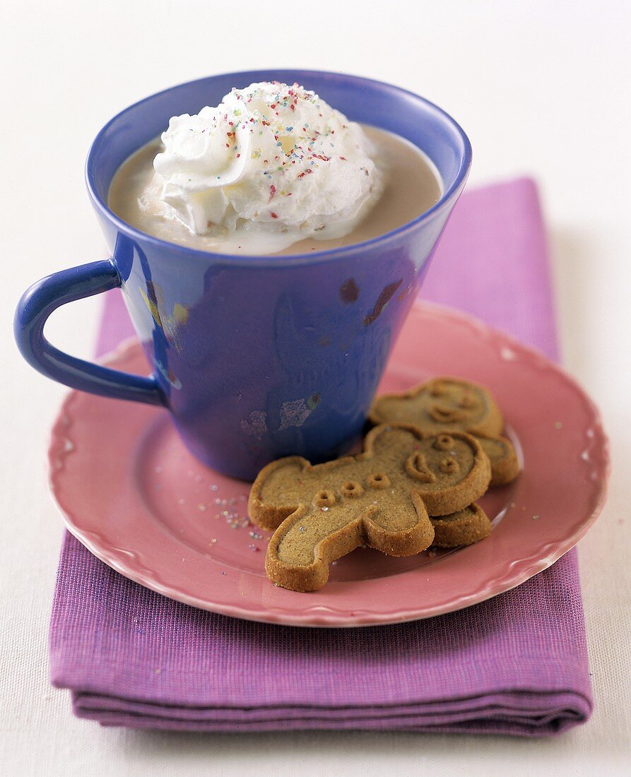 Hot Cocoa with Whipped Cream and Gingerbread Cookies