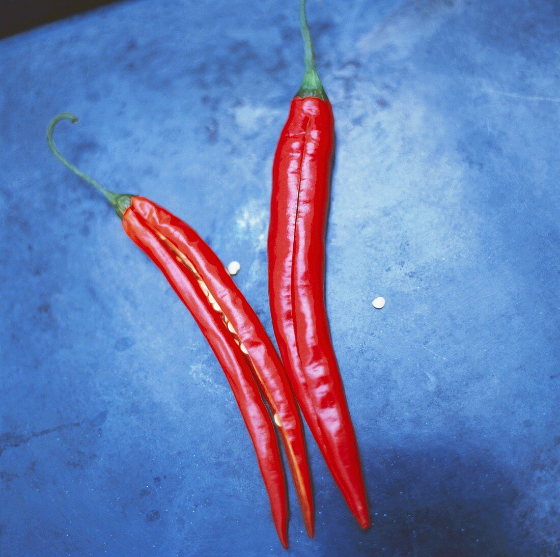 Two Red Chili Peppers Split