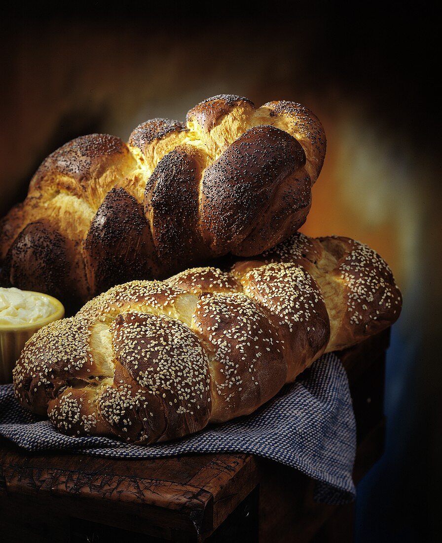 Braided Bread Loaves with Sesame Seeds