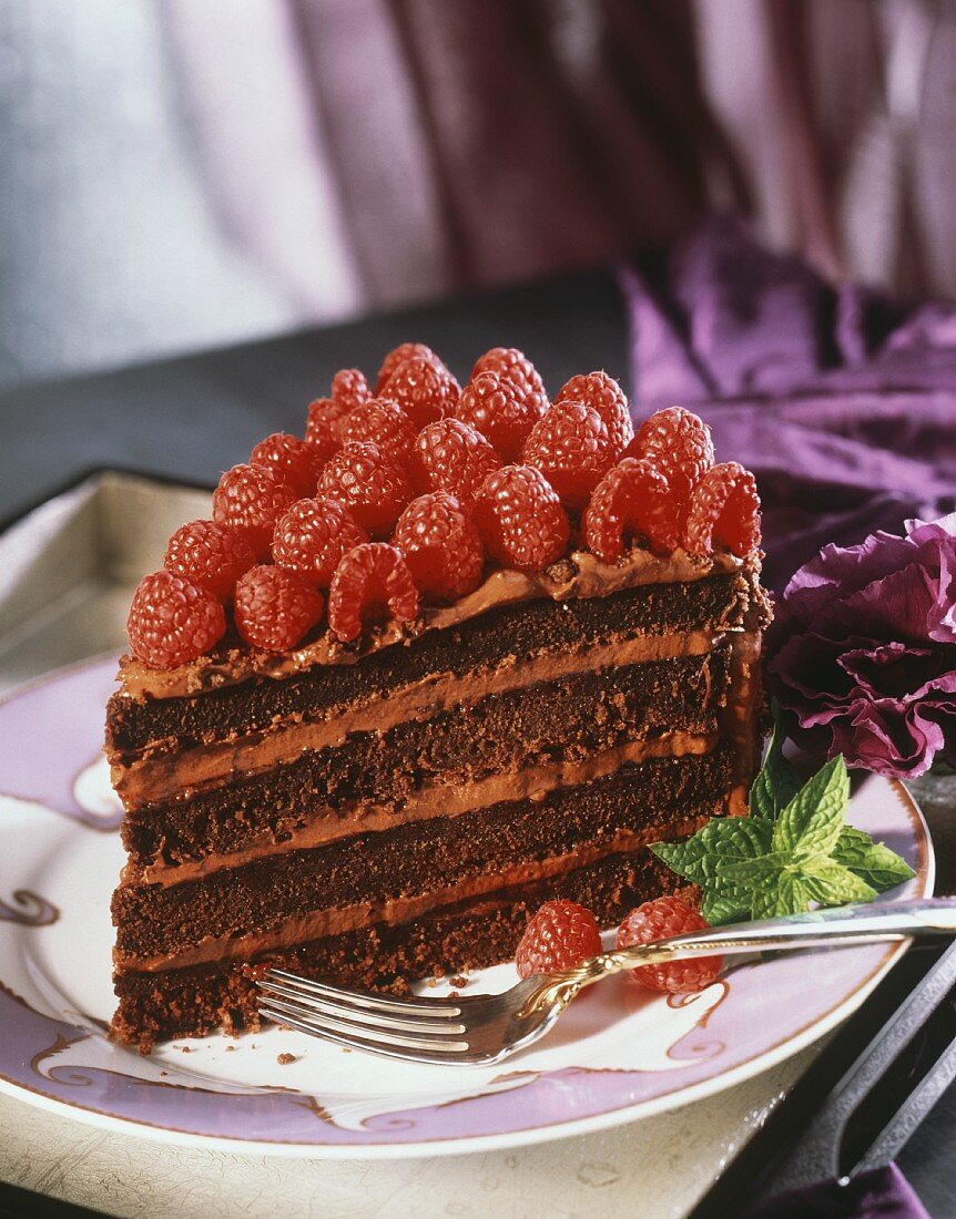 A Slice of Four Layer Chocolate Raspberry Cake
