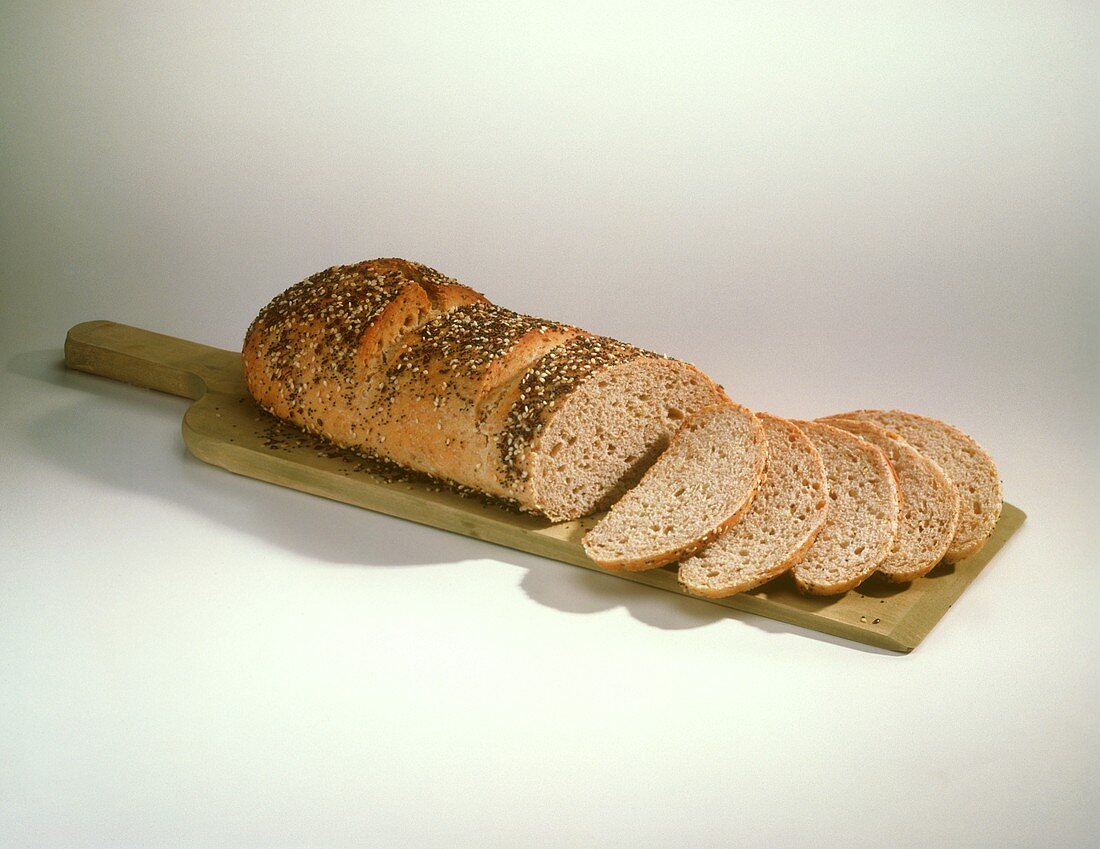Loaf of Sesame Bread with Slices