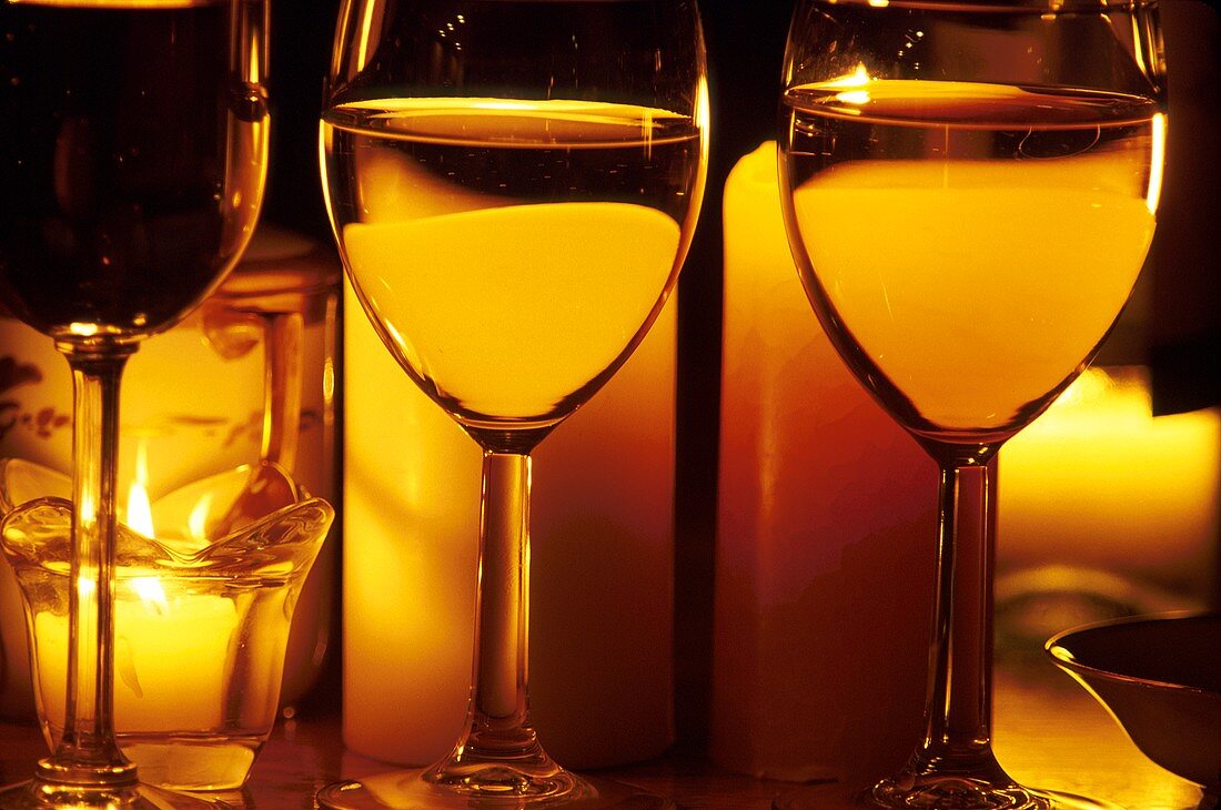 Three Glasses of White Wine by Candlelight