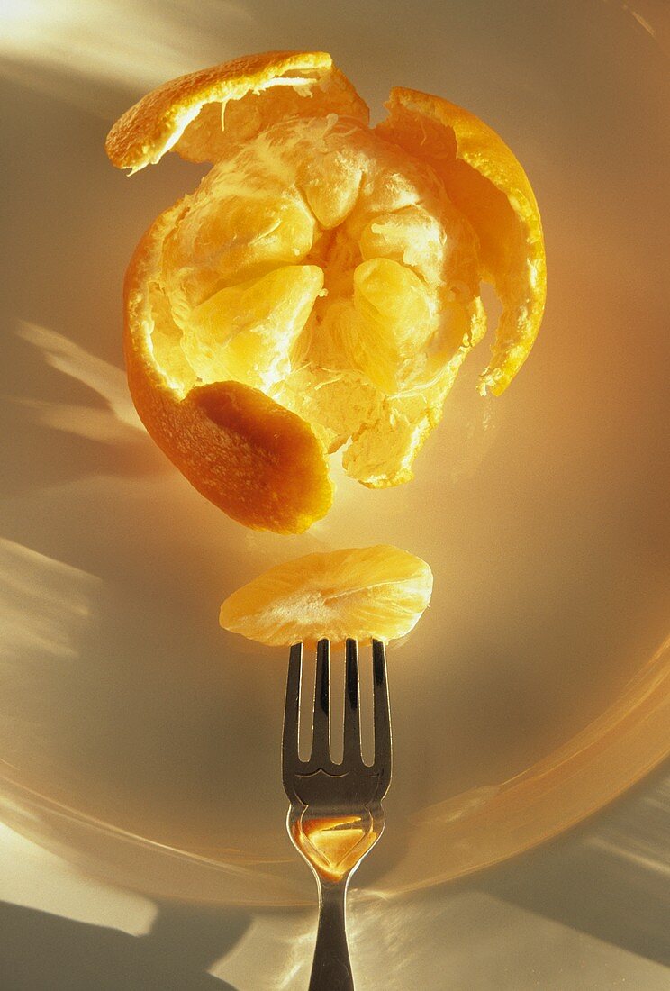 Peeled Clementine; Fork