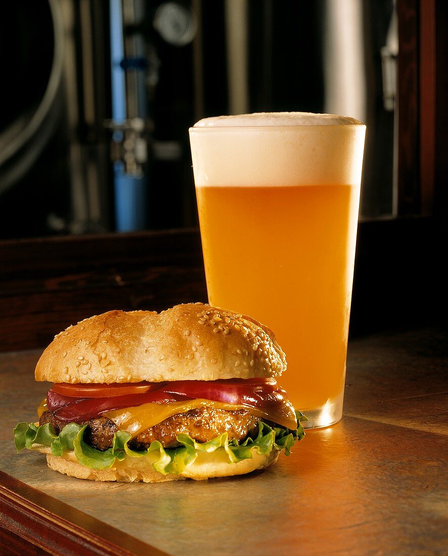 Cheeseburger with Wheat Ale
