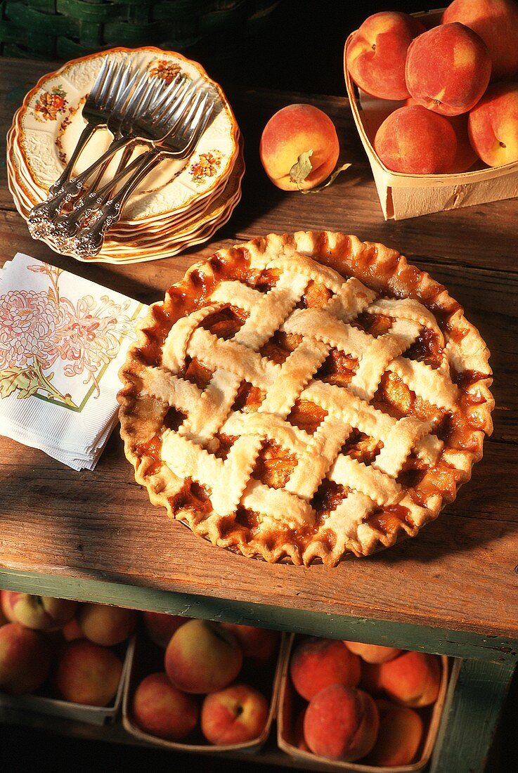 Peach Pie on a Wooden Table