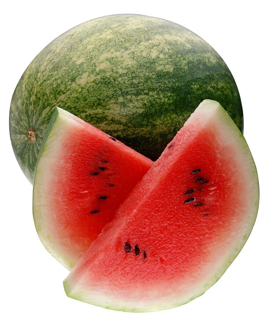Two Watermelon Slices with a Whole Watermelon