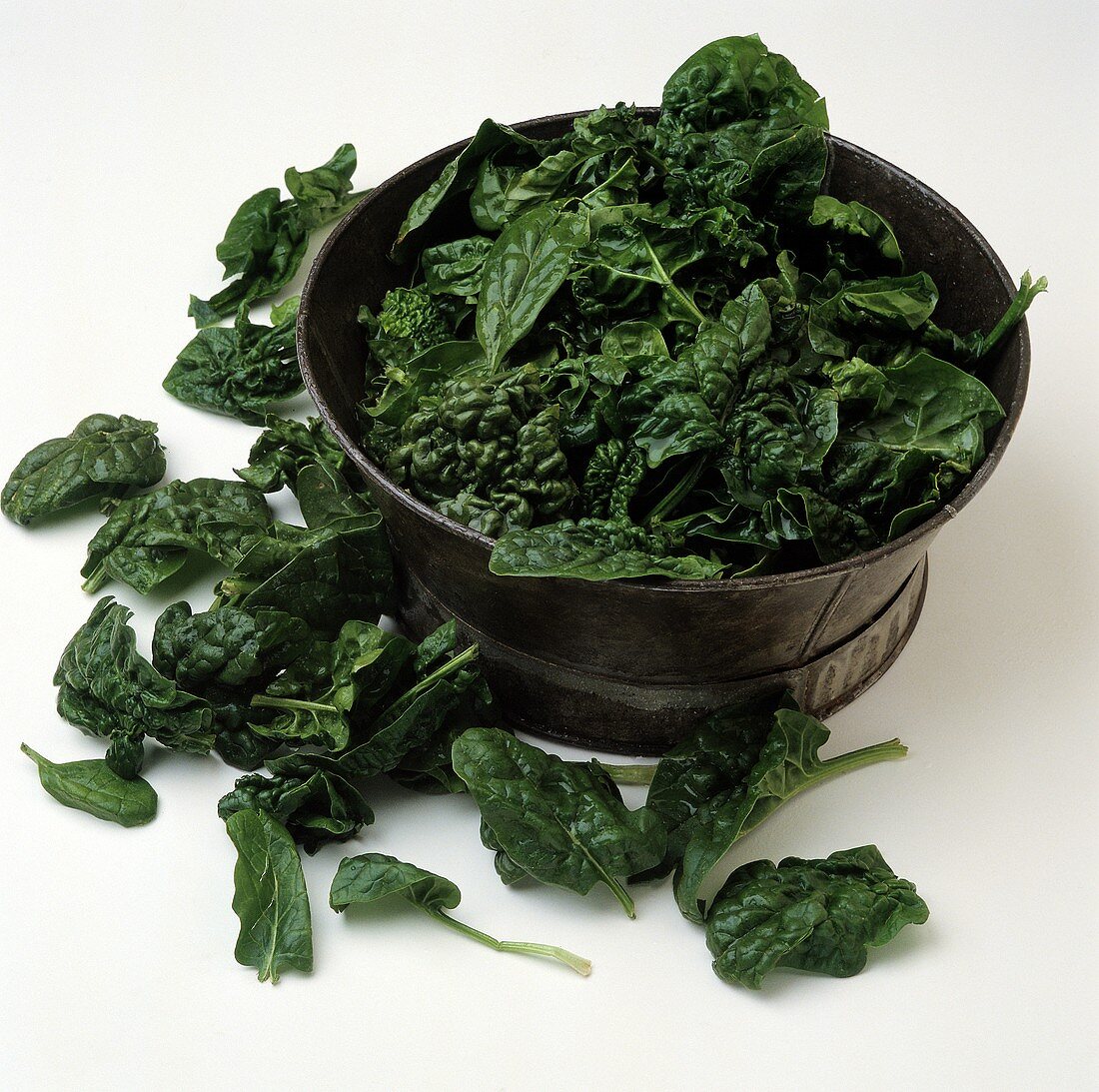 Freshly Washed Spinach in a Colander