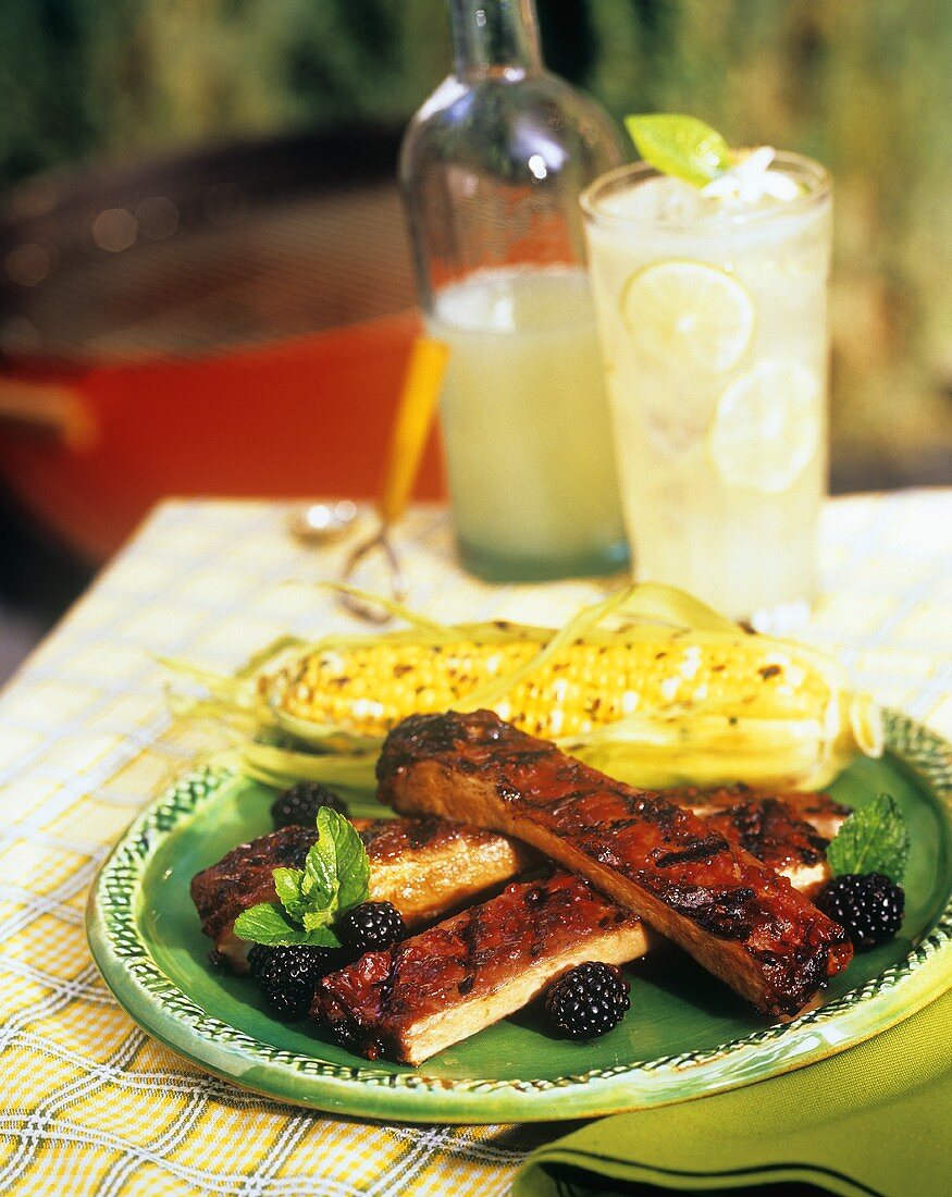 Ribs with Blackberries and Corn on the Cob