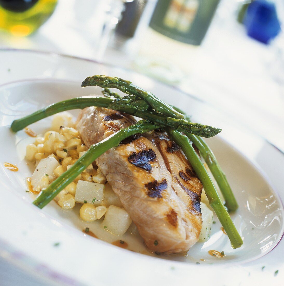 Grilled coley with Asparagus (USA)