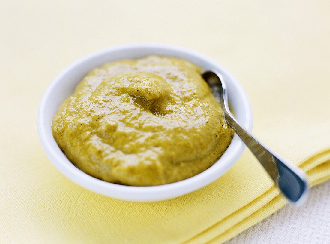 Dijon Mustard in a White Bowl