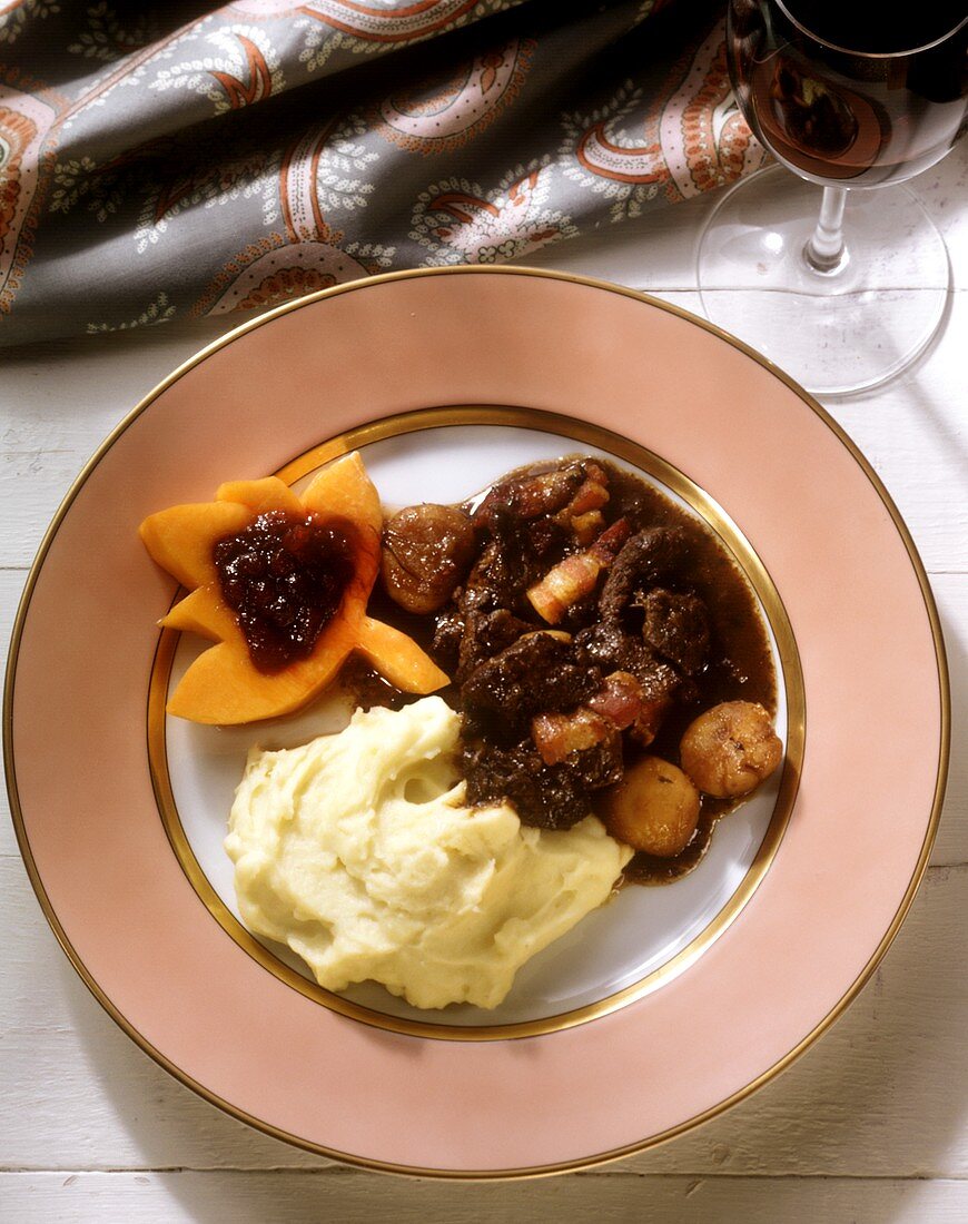 Game Stew with Mashed Potatoes & Pumpkin