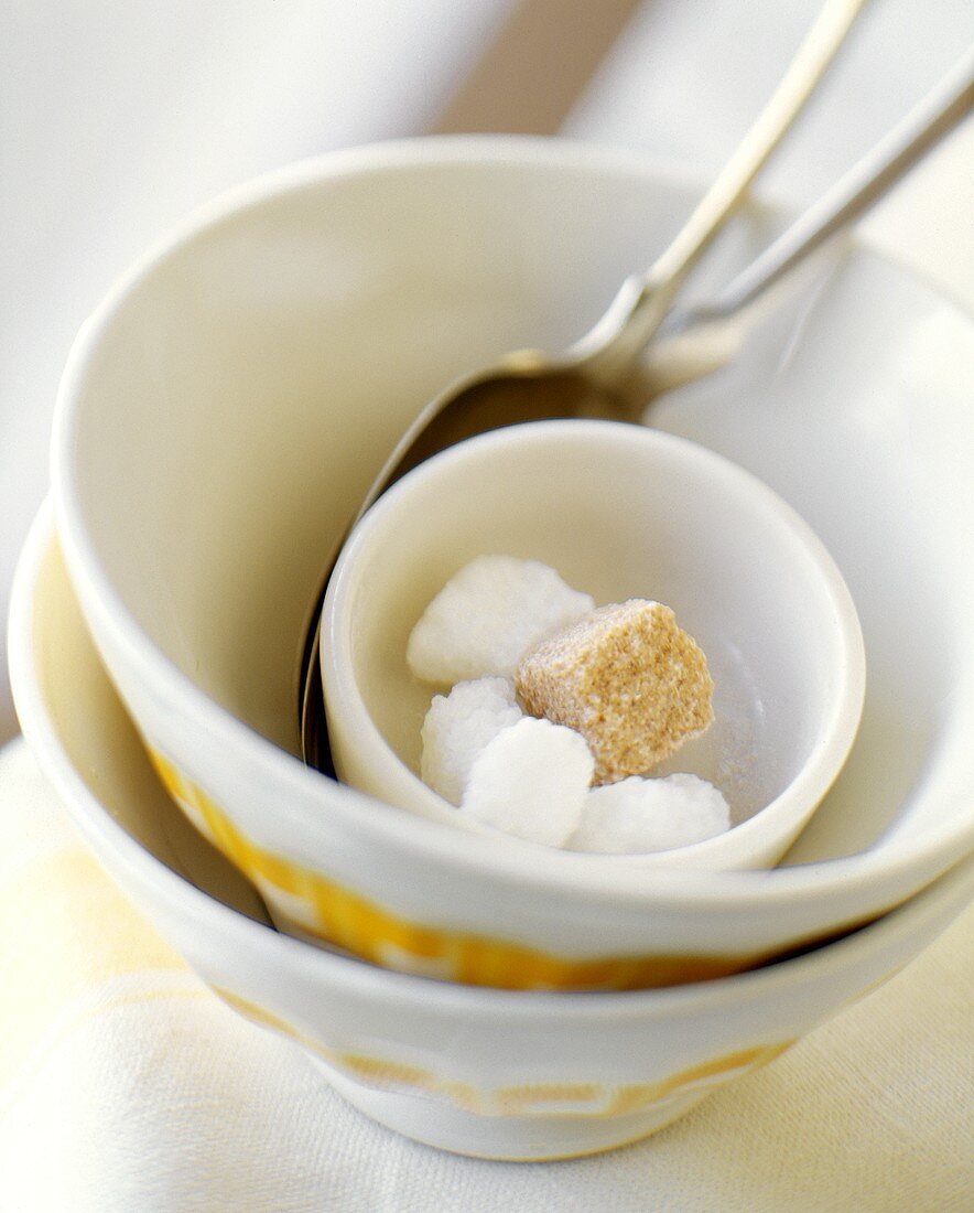 Sugar Cubes in Latte Bowls