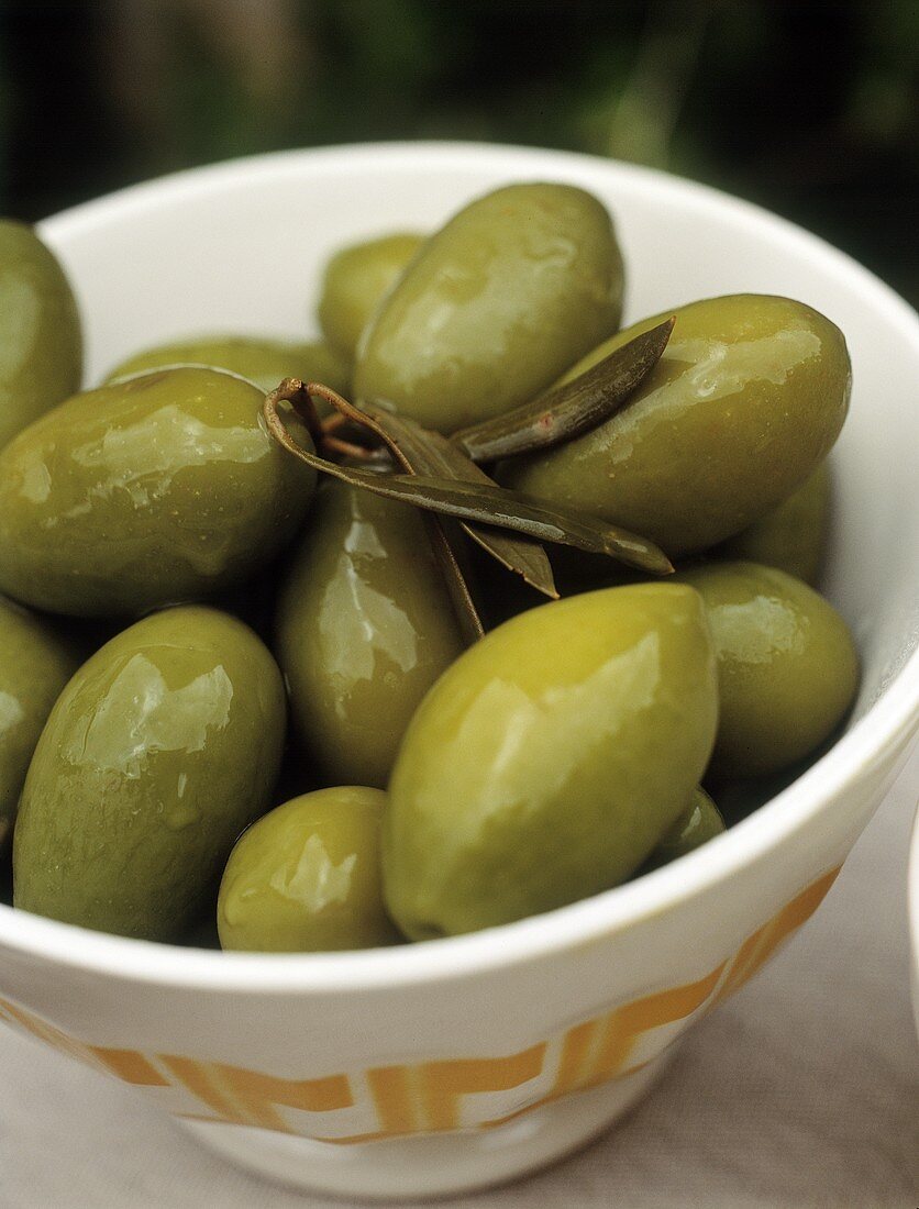 Green Olives in a Bowl