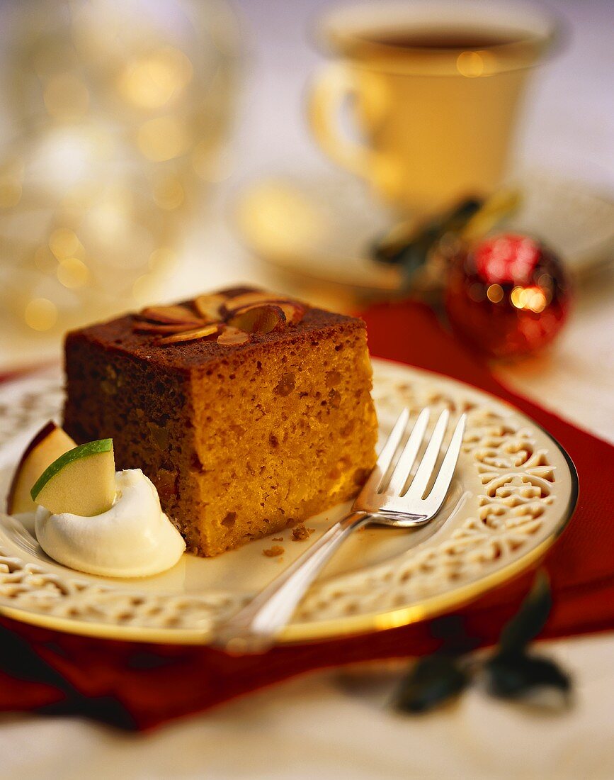 A Piece of Gingerbread Cake with Whipped Cream