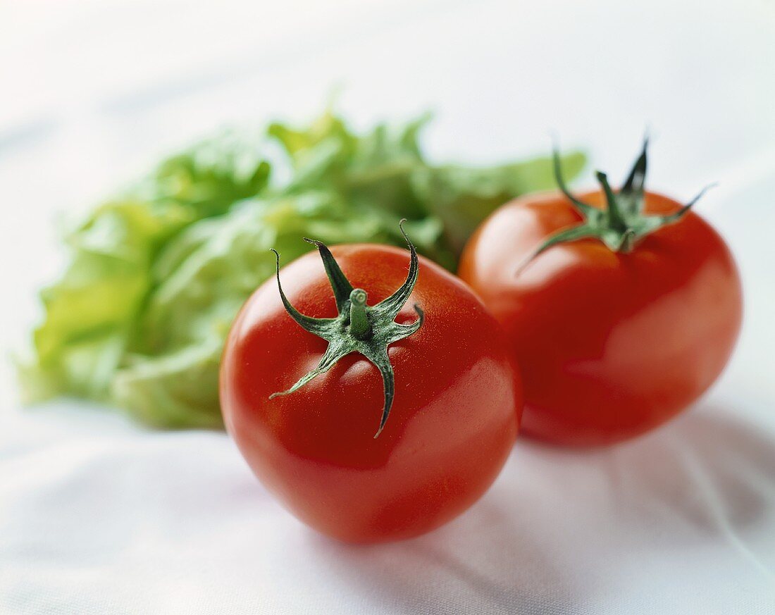 Zwei frische Tomaten mit Salat