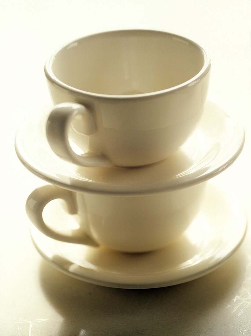 Two Cups and Saucers, Stacked