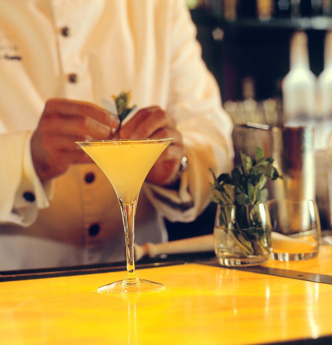 Bartender garnishing cocktail