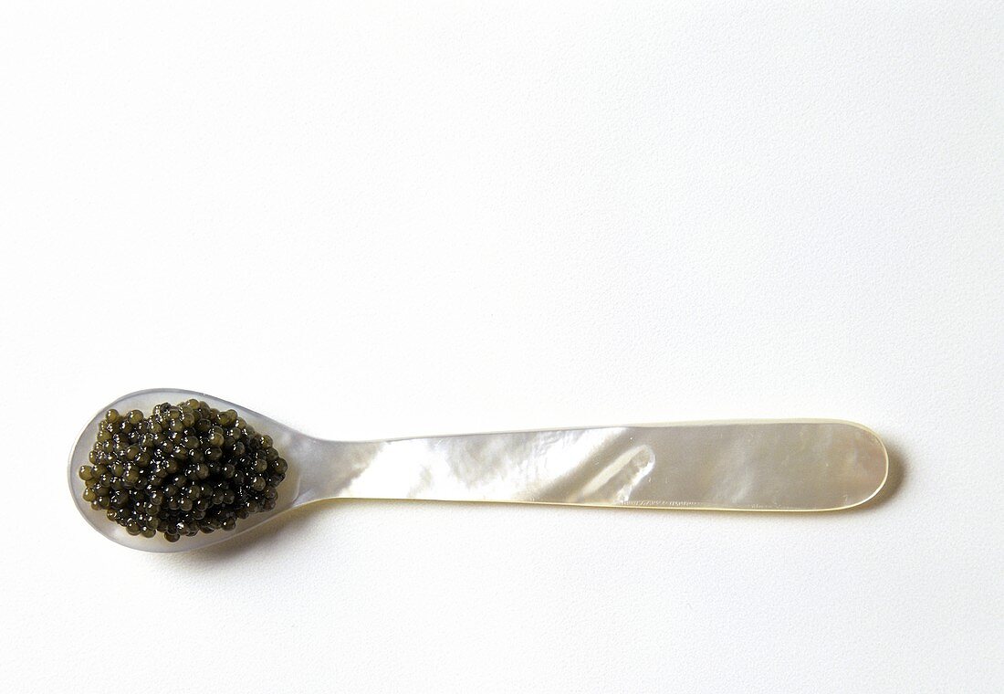 Sturgeon caviare on mother-of-pearl spoon