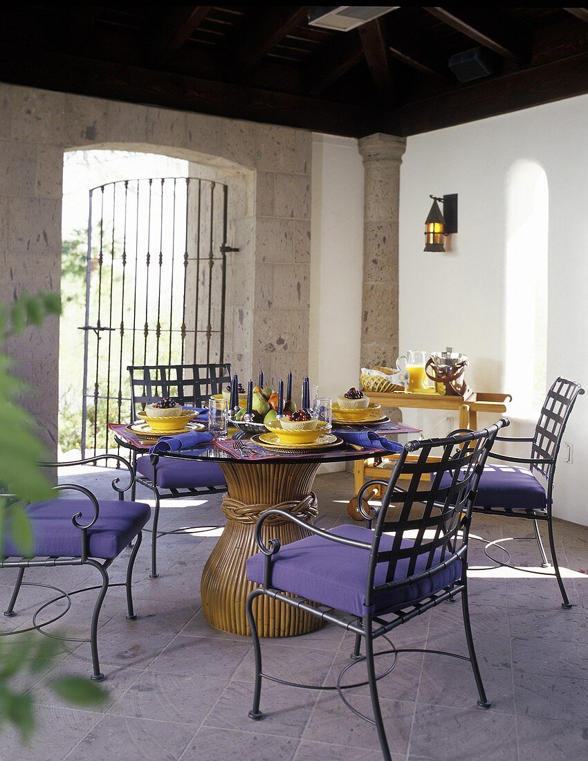 Outdoor Patio Dining Table and Chairs; Set for Dinner