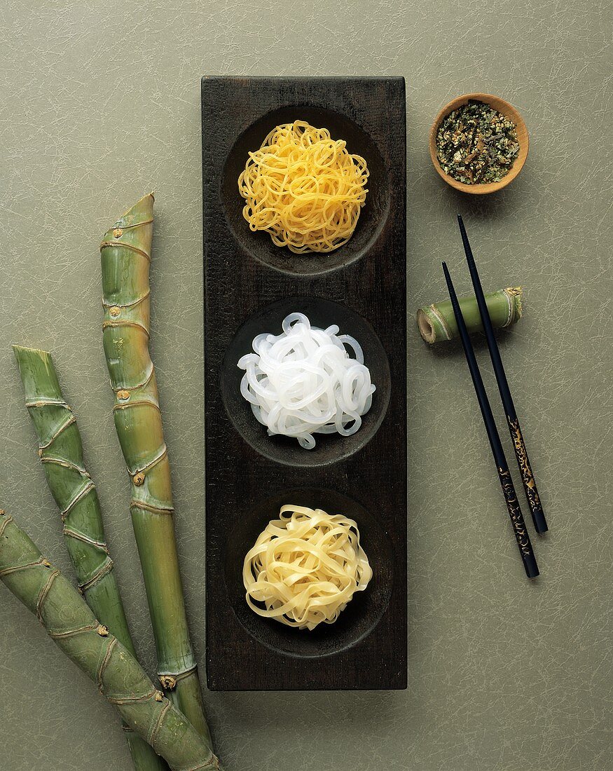 Three Varieties of Noodles with Bamboo & Chopsticks