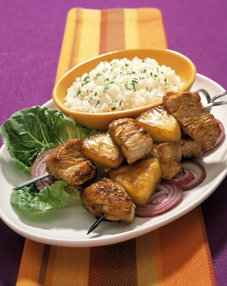Pork and Pineapple Kabobs with White Rice