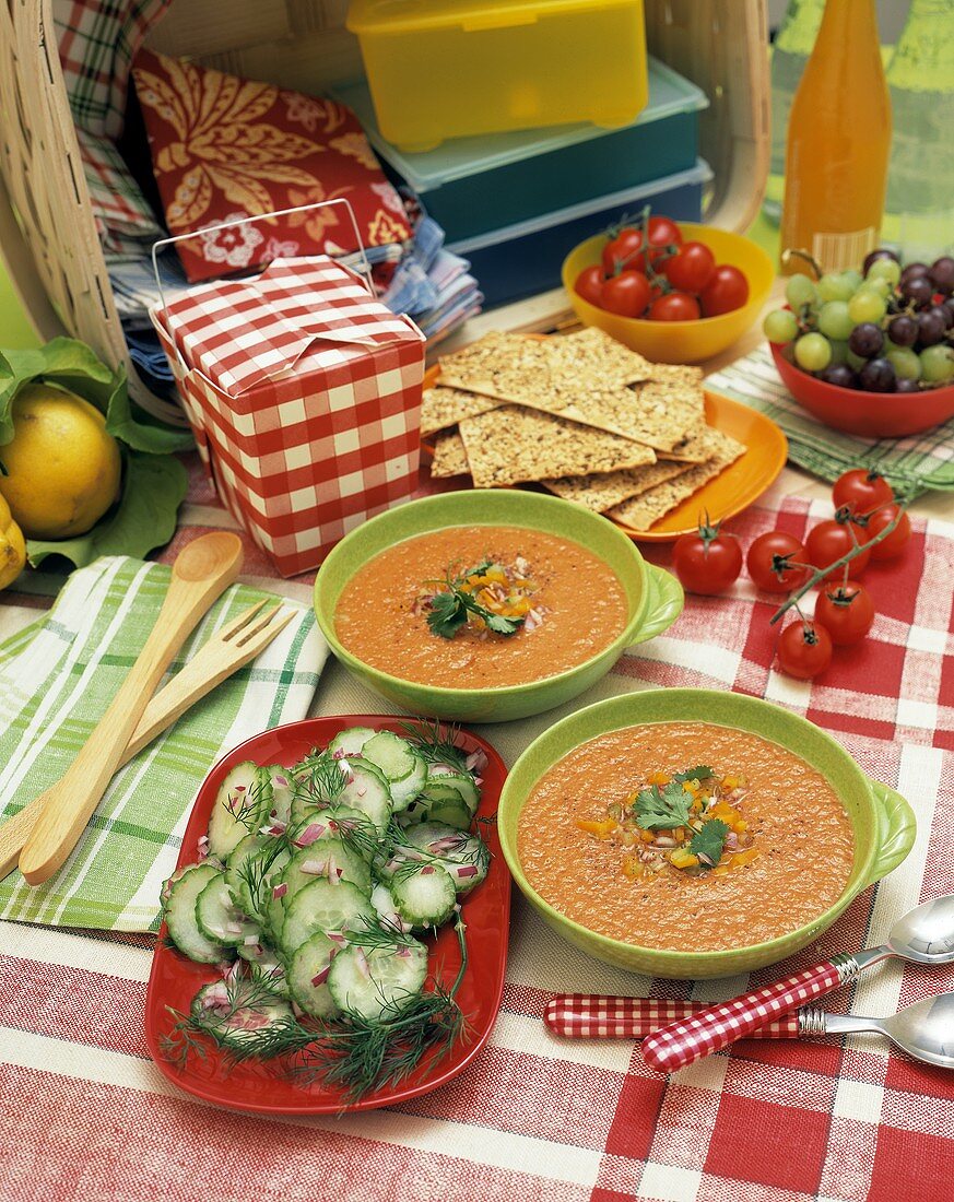 A Picnic with Gazpacho and Cucumber Dill Salad