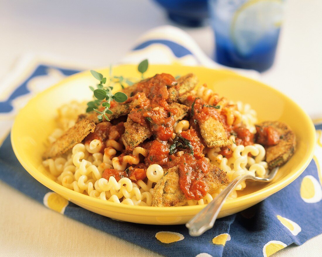 Pasta with Fried Eggplant and Sauce