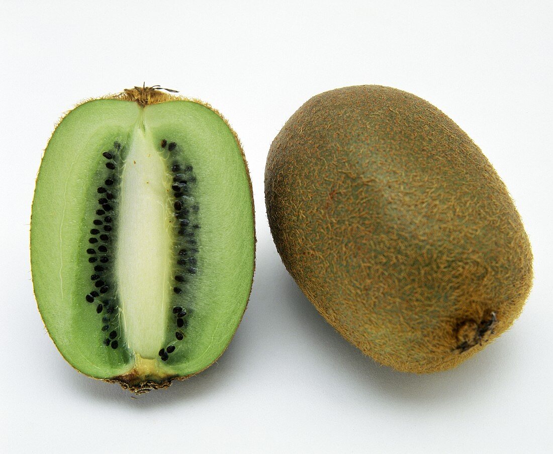 A Kiwi Fruit; Whole and Halved