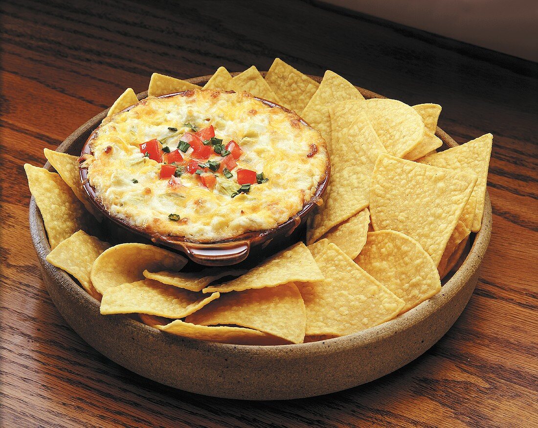 Refried Bean Dip with Melted Cheese; Tortillas (not available for advertising use)