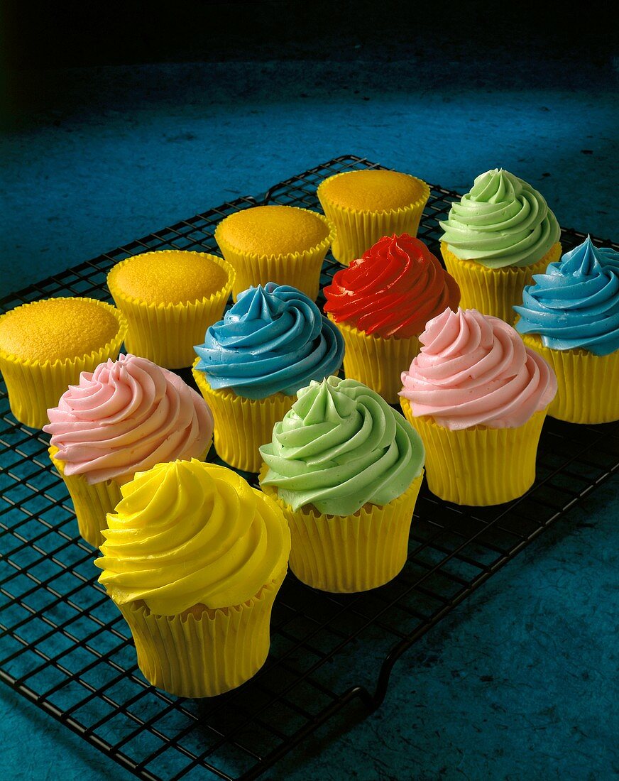 Iced Cupcakes on Cooling Rack