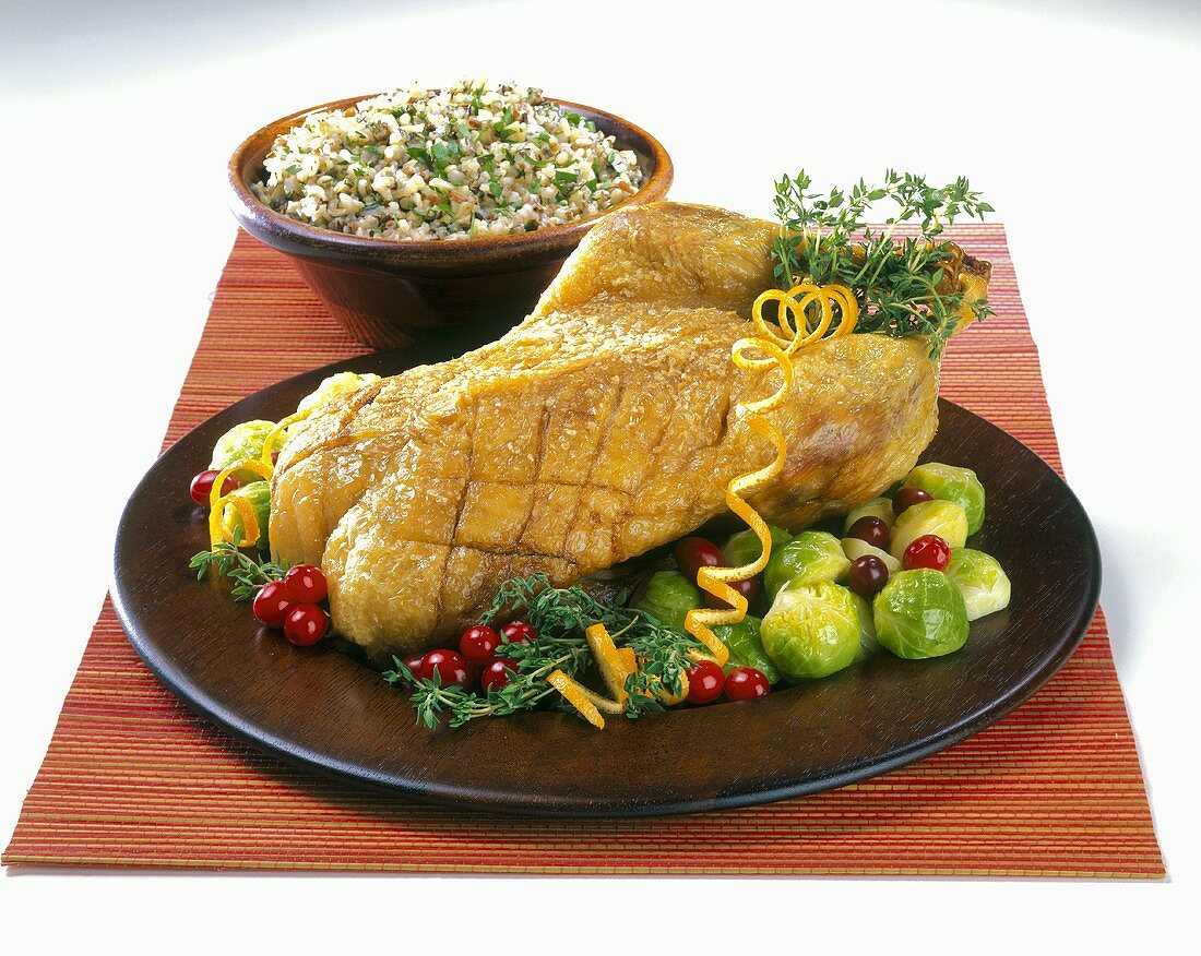 Duck in salt crust with Brussels sprouts