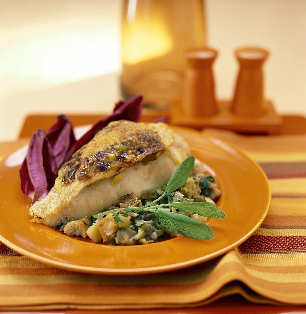 Chicken breast with stuffing and sage